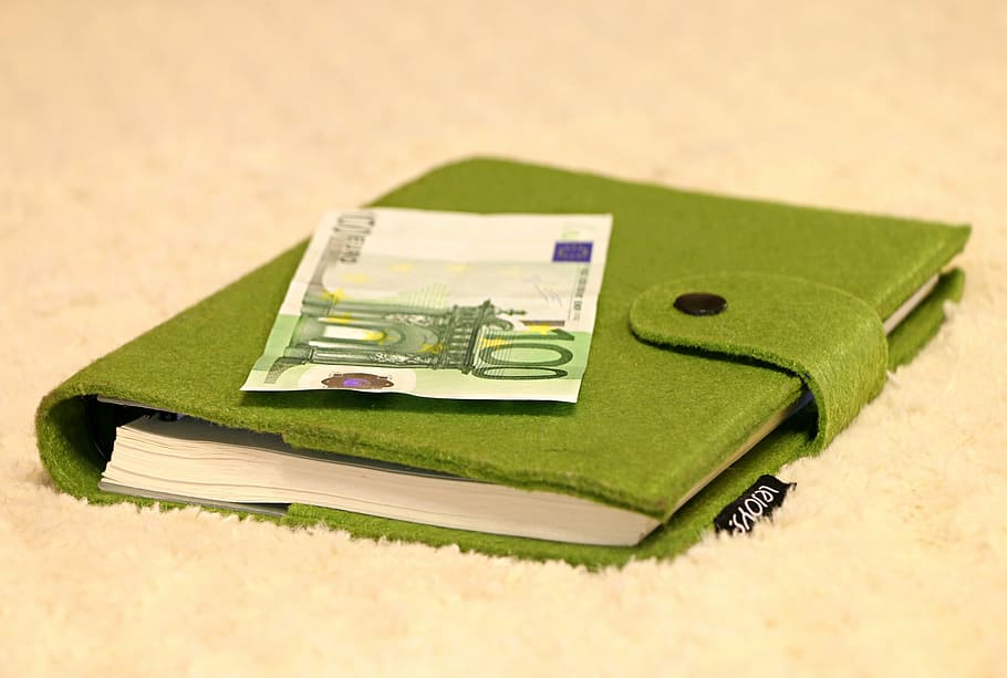 100 euro banknote, green, notebook, book, weekly, euro, business, profit, bill, diary