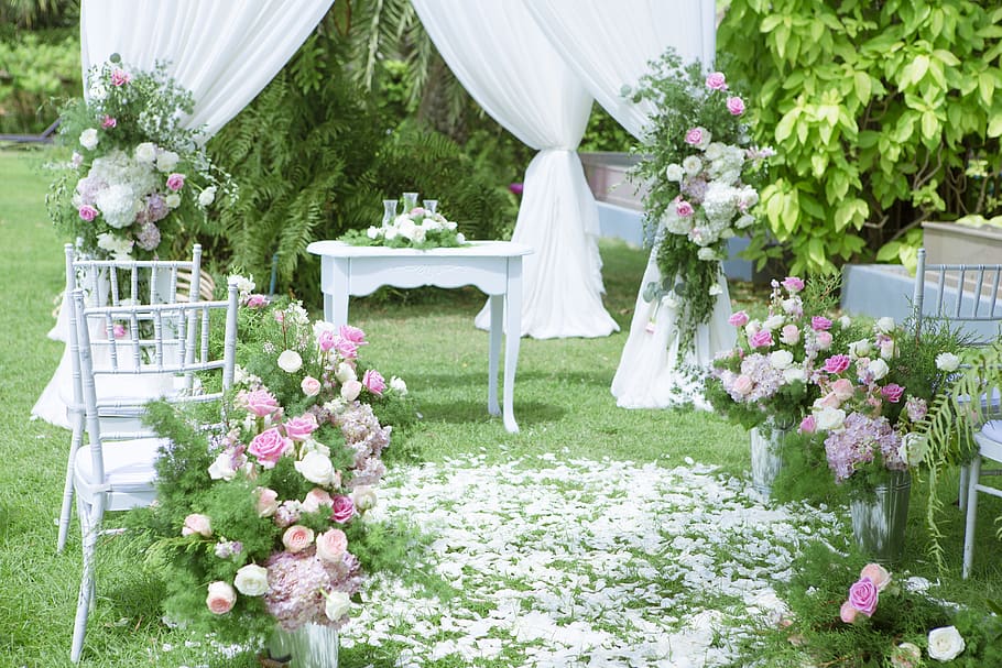pernikahan, bunga, pengaturan, tanaman, tanaman berbunga, acara, alam, perayaan, keindahan di alam, warna putih