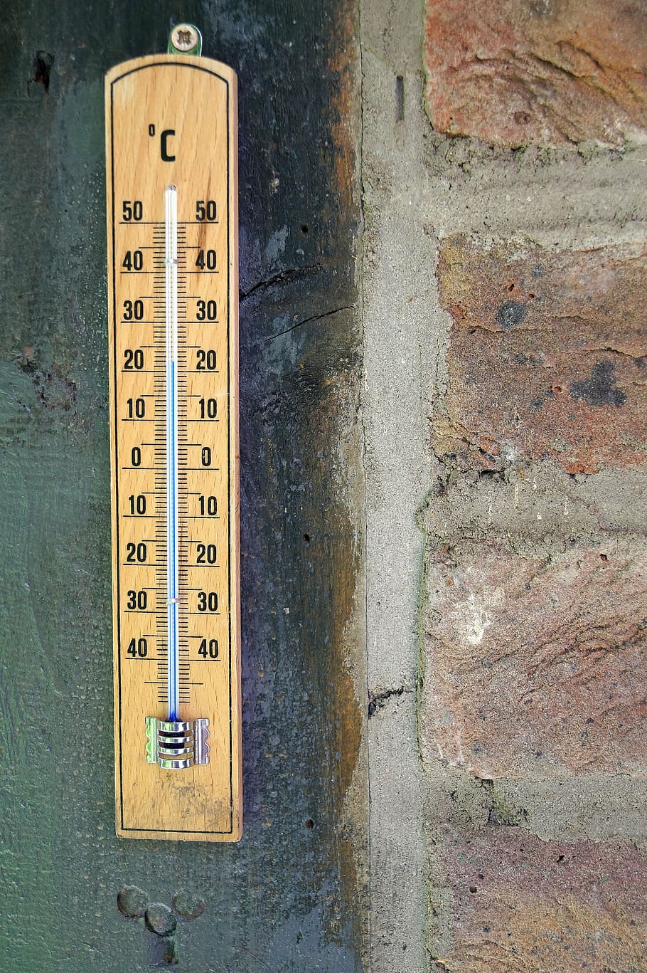 termometer coklat, termometer, derajat celsius, skala, suhu, aussentempteratur, termometer kayu, instrumen Pengukuran, fahrenheit, celsius