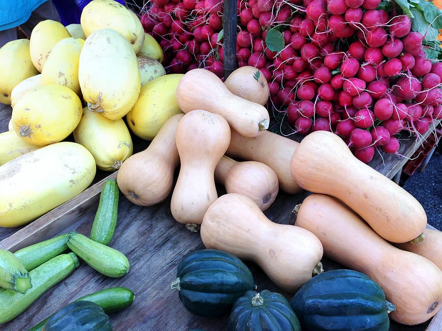 Farmers Market, Vegetables, Squash, radishes, radish, summer, nutrition, healthy, produce, yellow