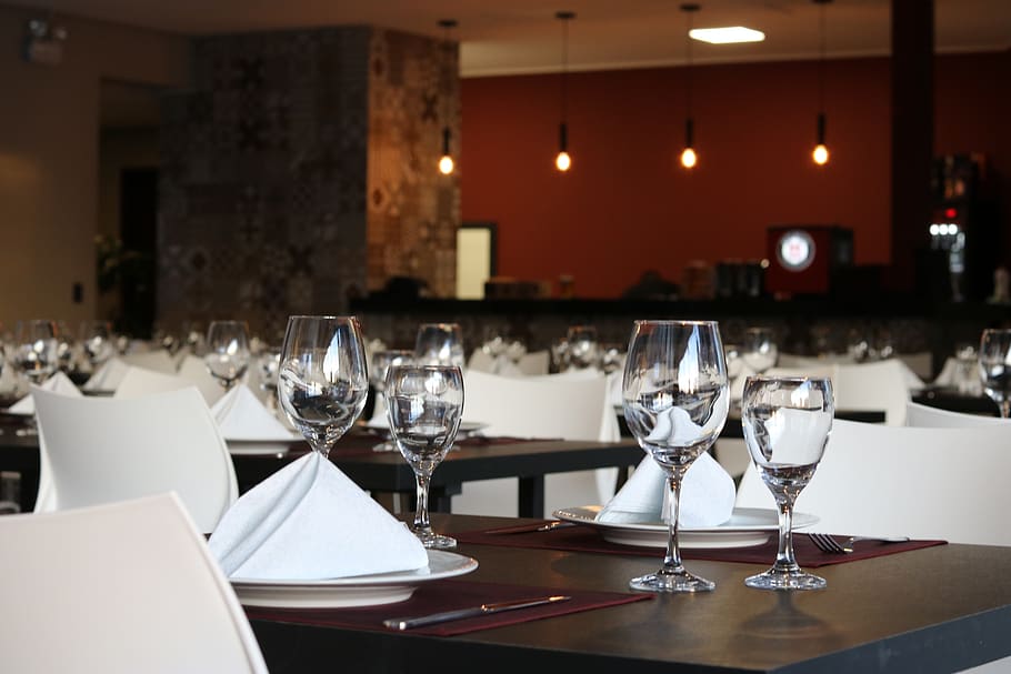 restoran, gelas, elegan, romantis, meja, bisnis, kaca, makanan dan minuman, gelas anggur, pengaturan tempat