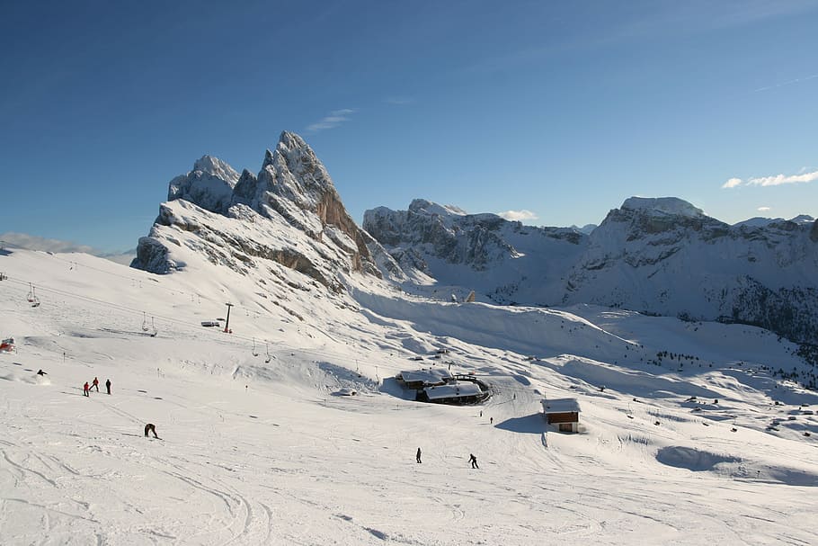Val Gardena, Dolomites, Mountain, seceda, landscape, south tyrol, sudtirol, odle, snow, skiing