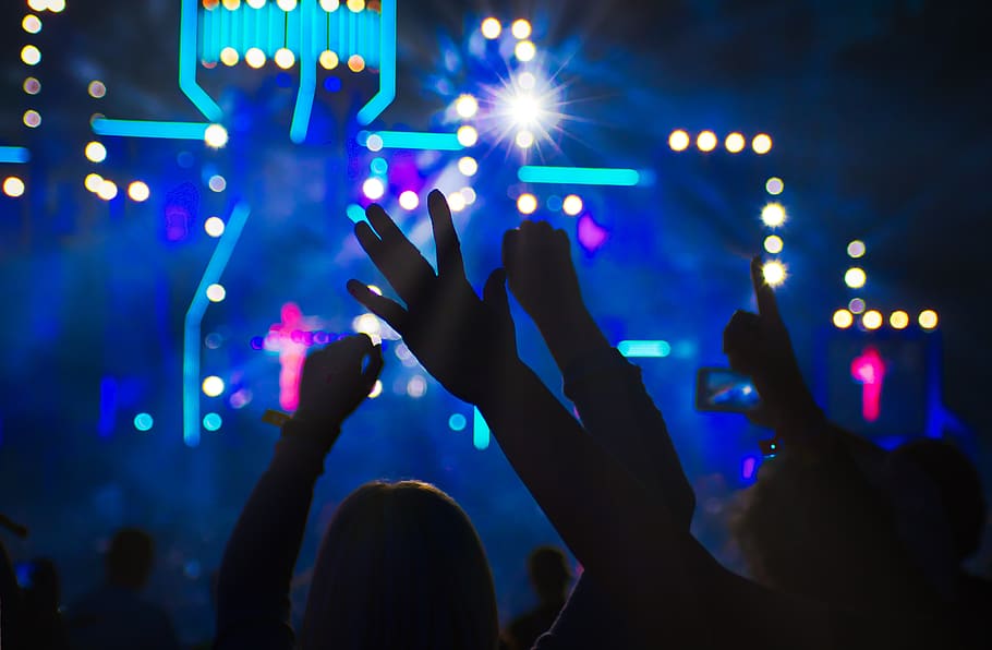 festival, hands, techno, concert, human, event, celebrate, audience, lights, show