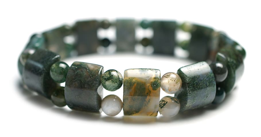 pulseras de jade, pulsera de piedras preciosas de ágata de musgo, pulsera, estiramiento, gema, piedra, grano, joyería, joya, moda