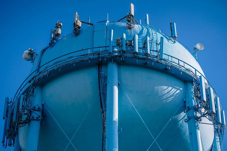 blue, metal water tank, architecture, building, infrastructure, storage Tank, industry, nautical vessel, fuel and power generation, transportation