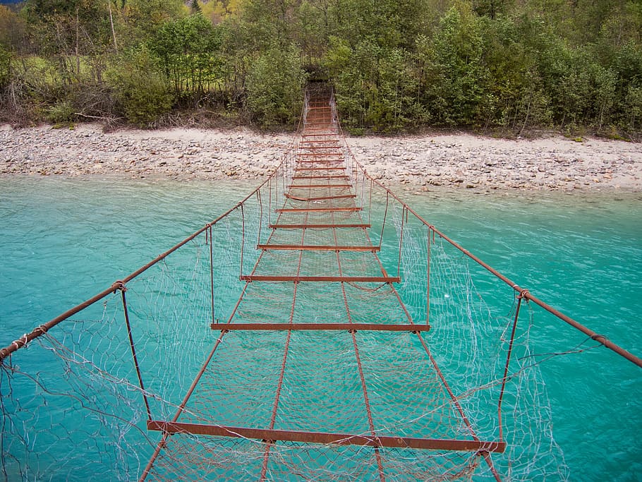 Blue, Water, River, Norway, blue, water, suspension bridge, bridge, mirroring, blue hour, background