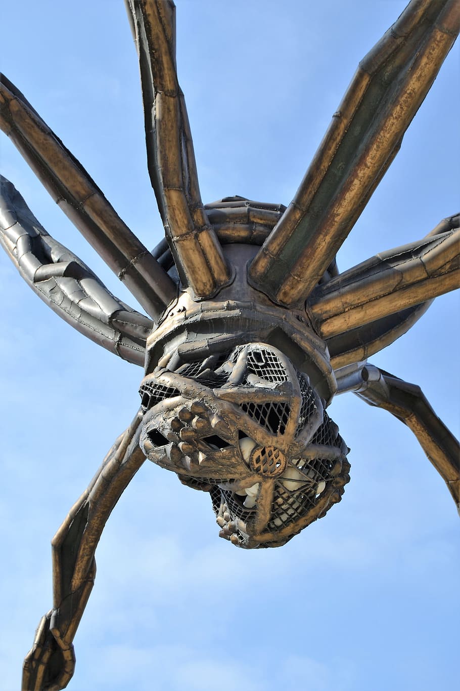 spider, guggenheim, bilbao, giant spider, sky, low angle view, day, nature, outdoors, architecture