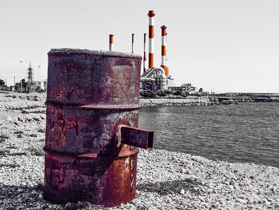 Barrel, Pollution, Ecology, rusty, environment, industry, factory, trash, waste, plant