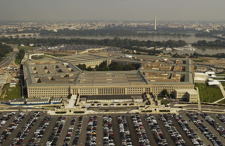 El Pentágono, Pentágono, Washington DC, Militar, sede, vehículos, estacionamiento, cielo, paisajista, conocido