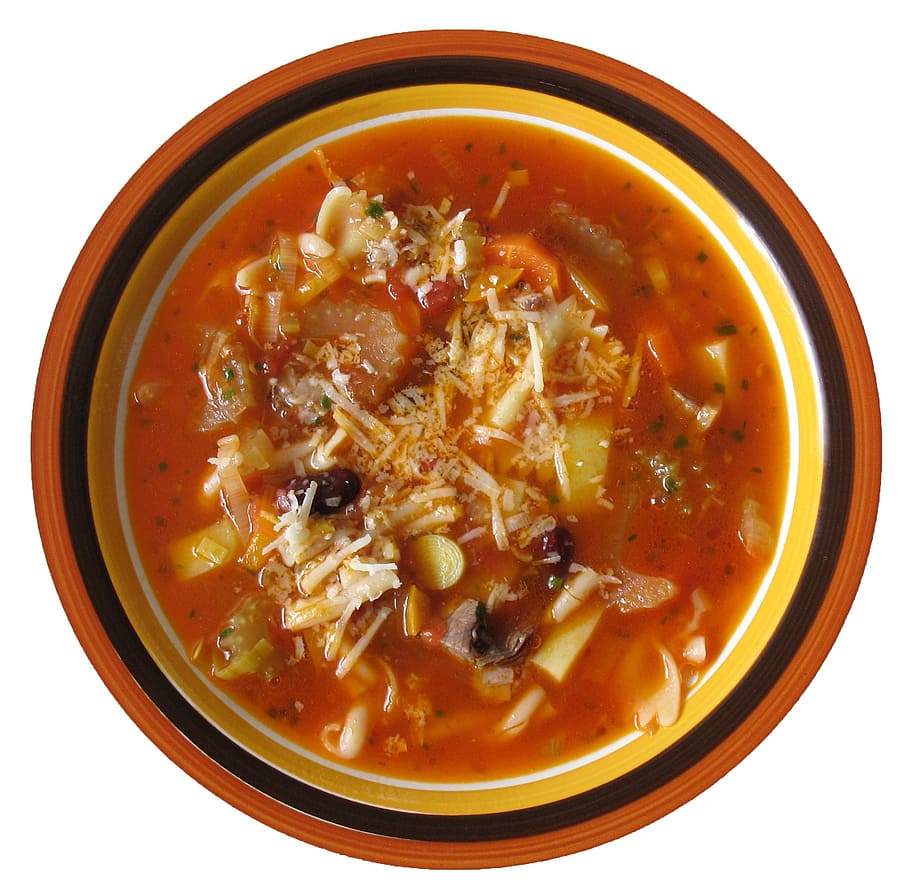sopa de verduras, cerámica, tazón, minestrone, sopa, italiano, comida, plato, comer, comestible