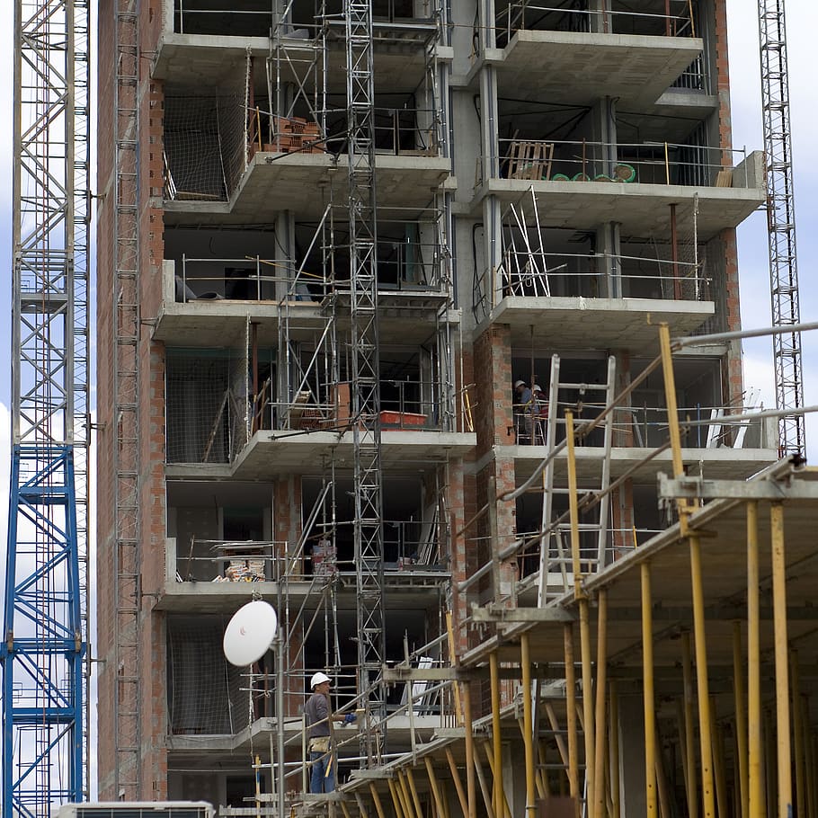construction, scaffolding, building, build, worker, tower block, supports, home, flats, apartments