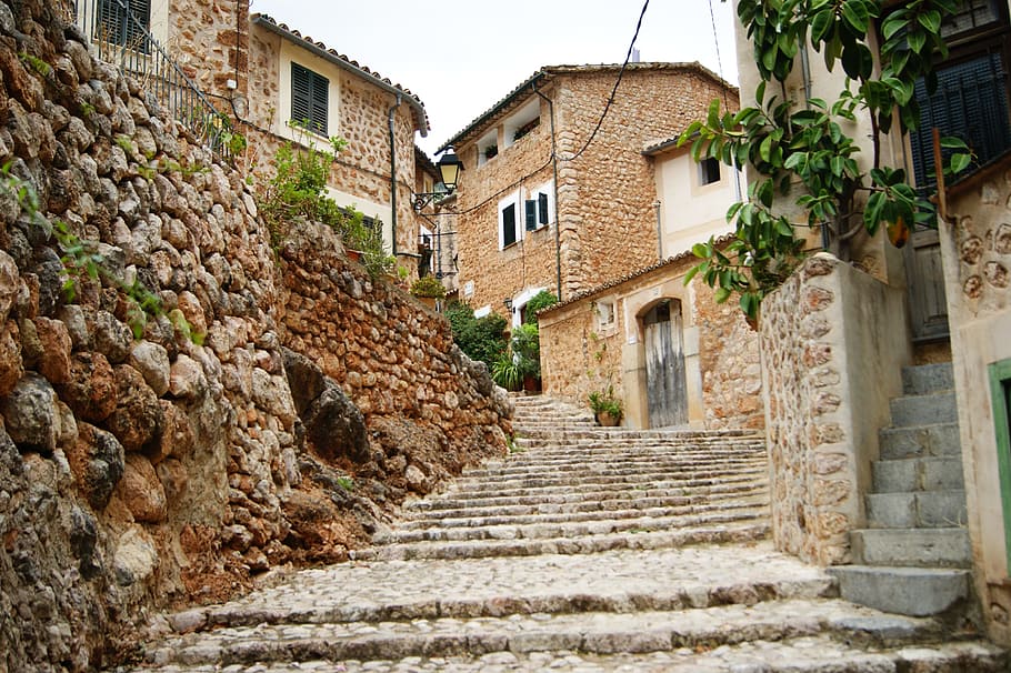 architecture, old, wall, home, building, mallorca, building exterior, built structure, staircase, residential district