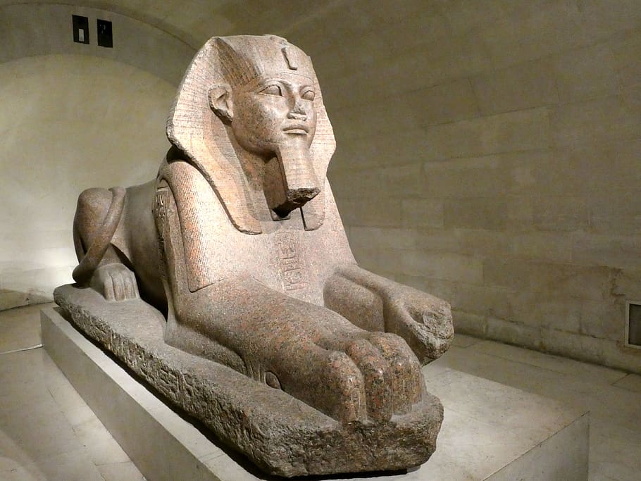 paris, the louvre, museum, antique, egyptian, sphynx, sculpture, granite, the story, history