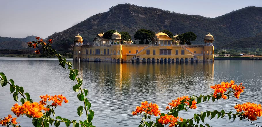 building, body, water, mountains, palace, jal mahal, jaipur, rajasthan, india, travel