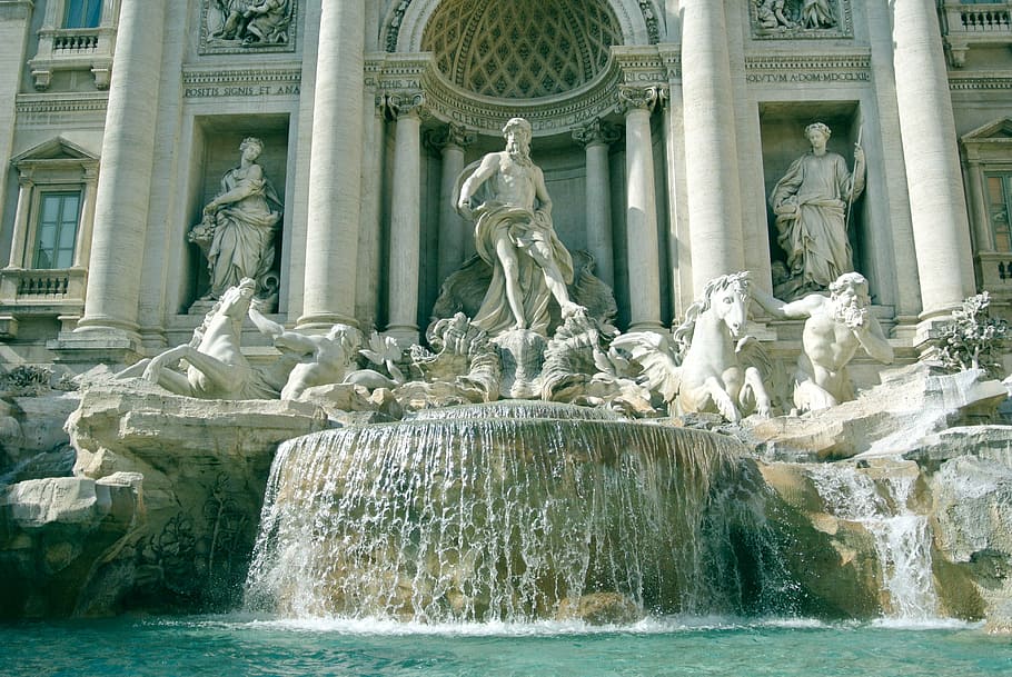 concrete, fountain, building, daytime, fontana, di, trevi, italy, unesco world heritage, rome