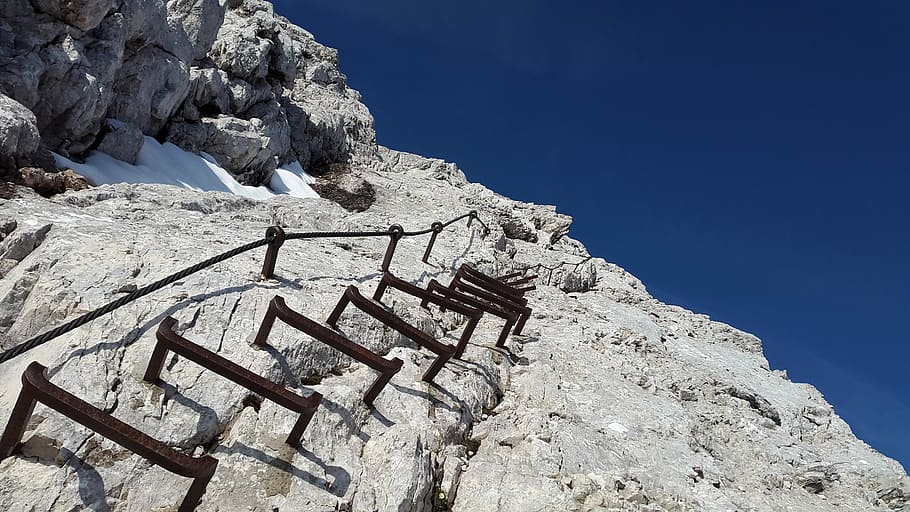 Climbing, Alpspitze, Head, Ladder, Rungs, ladder rungs, kicks, gradually, away, height