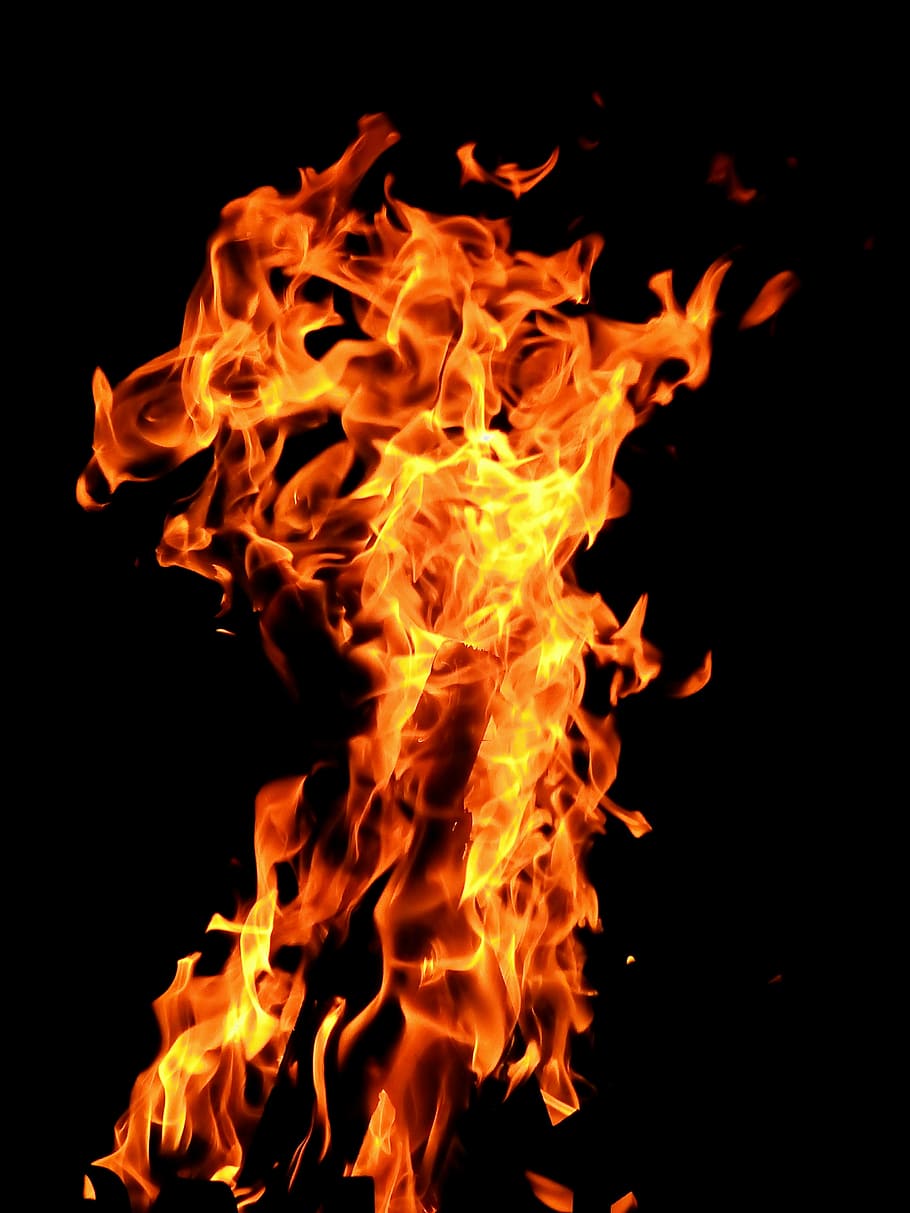 flame, burning, black, background, fire, burn, wood fire, hot, brand, beautiful