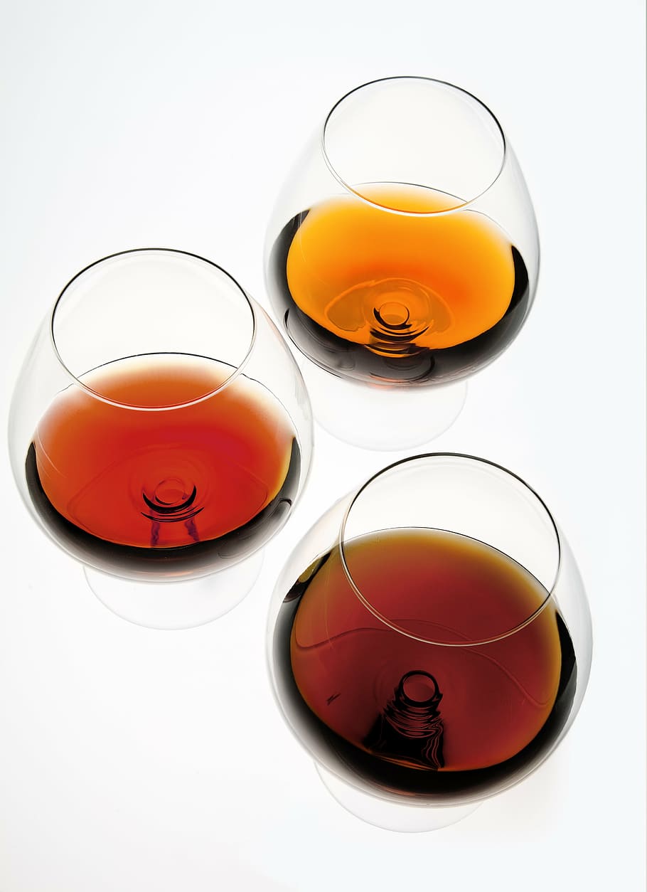 brandy, cognac, alcohol, drink, drinking Glass, liquid, red, glass - Material, studio shot, white background