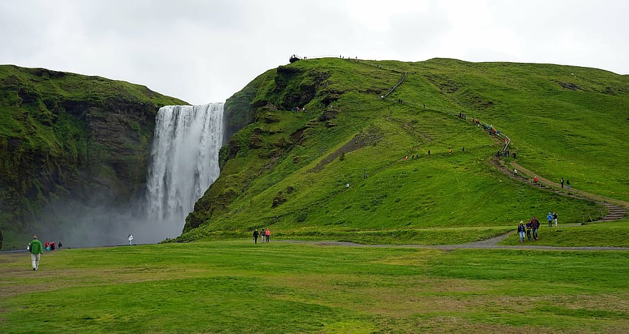 foto, cascada, cascadas, skogafoss, islandia, paisaje, agua, profunda, fuerza, actividad