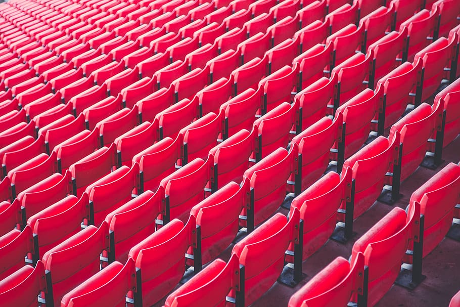 red, seats, chairs, stadium, seating, seat, in a row, sport, bleachers, empty