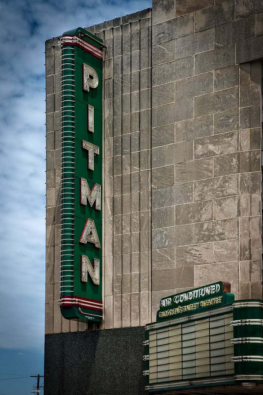 pitman theatre, theater, sign, marquee, old, landmark, historic, films, cinema, movies