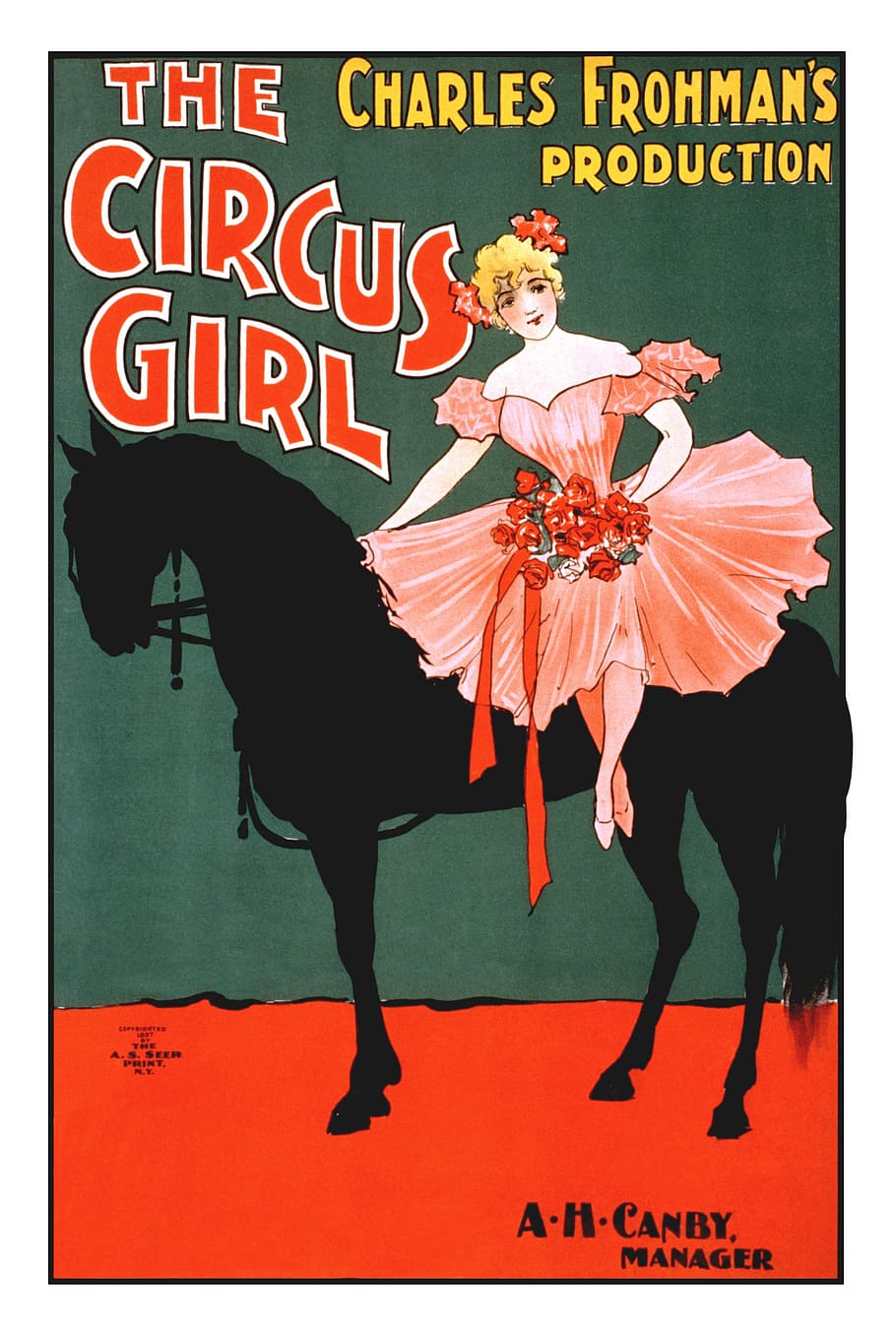 circus girl poster, the circus girl, vintage, poster, girl, circus, horse, entertainment, animals, illustration