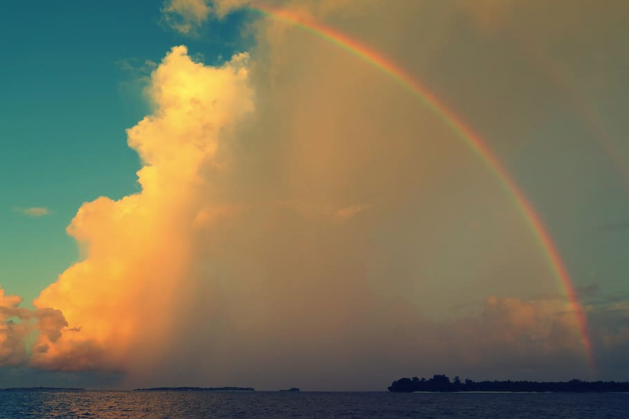 Maldives, Sunset, Rainbow, Sky, beauty in nature, double rainbow, nature, outdoors, scenics, water