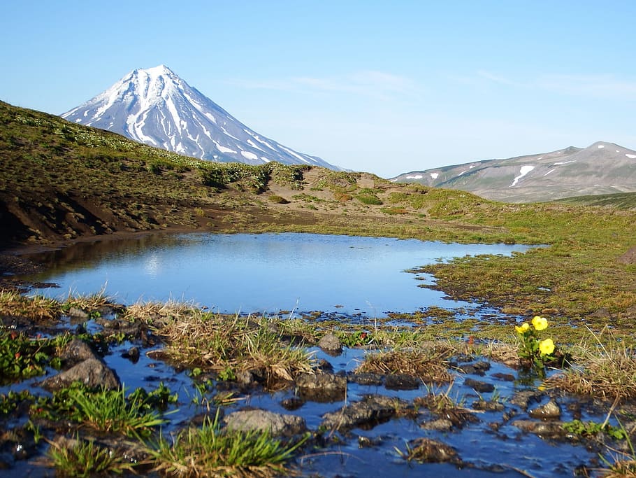 the viluchinsky volcano, mountain plateau, kamchatka, nature, landscape, mountains, height, open space, journey, tundra