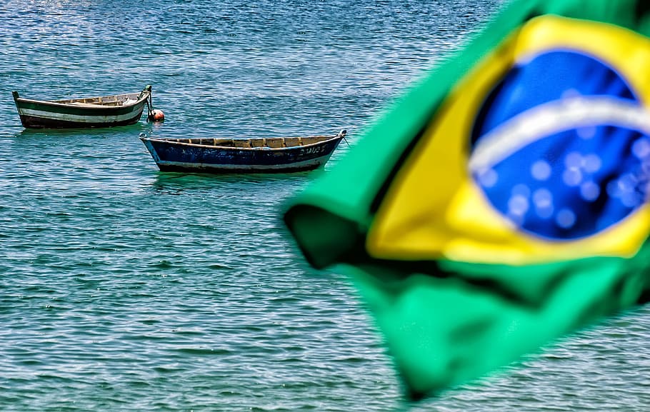 flag of brazil, boat, litoral, fishermen, beach, búzios, rio de janeiro, landscape, fishing, ocean