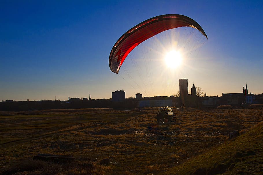 Słubice, City, View, Hang Glider, sky, extreme Sports, sport, paragliding, flying, outdoors
