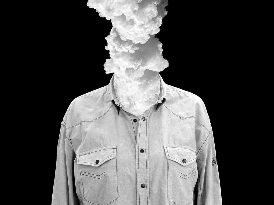 smoking head, head, smoking, torso, industry, smoke, chimney man, pollution, exhaust gases, man