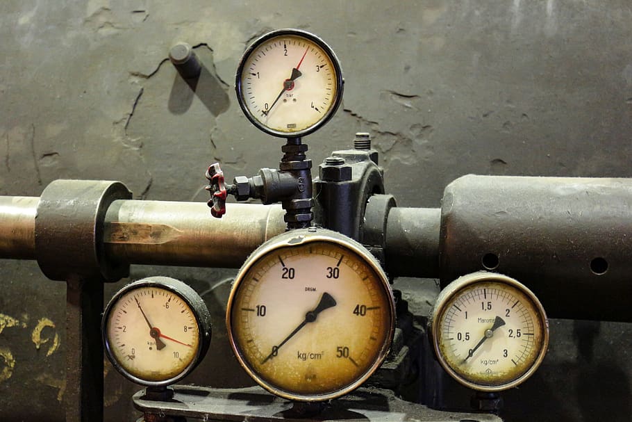 measuring instruments, old, armature, technology, measure, metal, pressure display, instrument, industry, antique