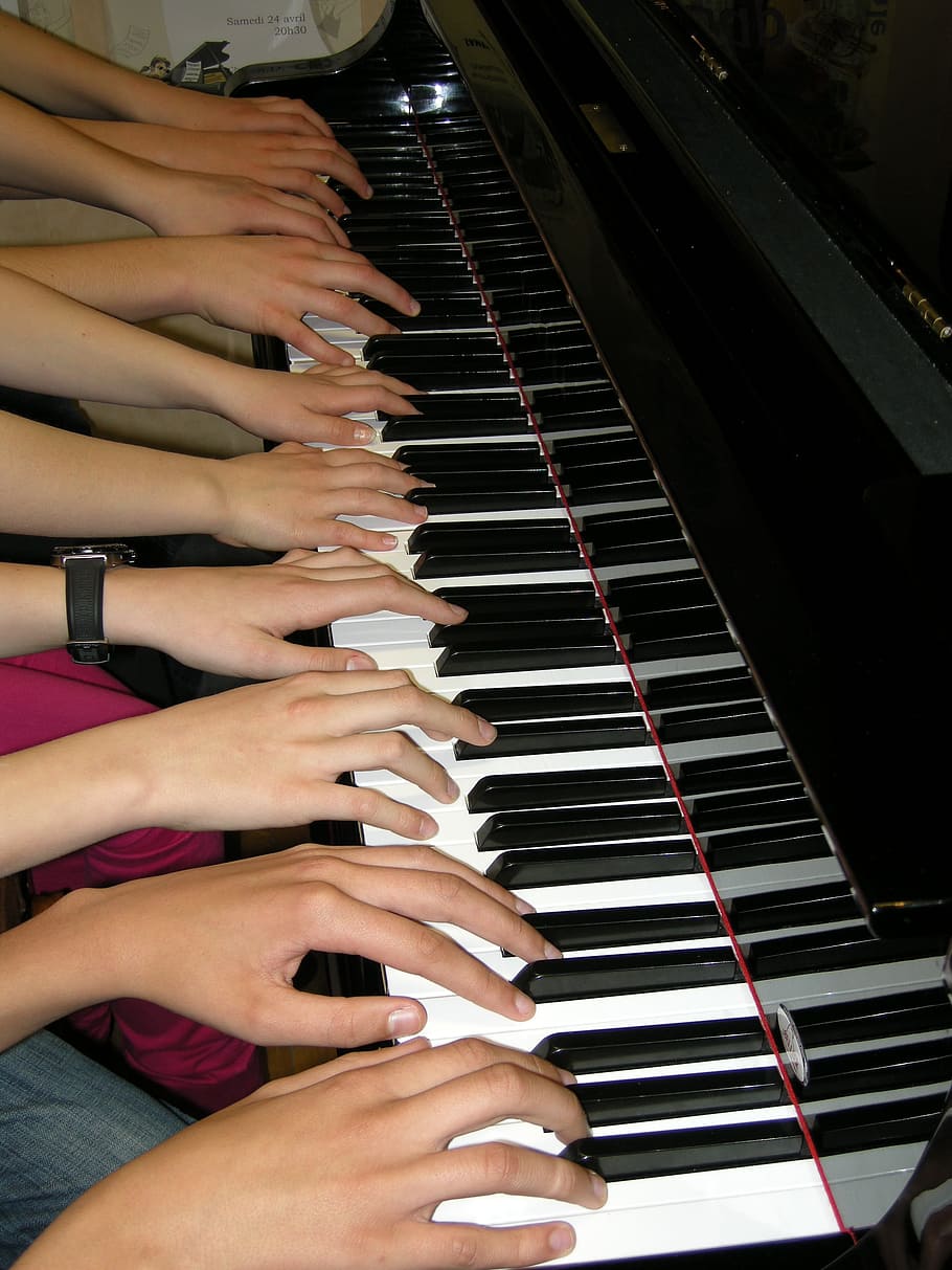 five, person, playing, piano, music, hands, fingers, people, group, together