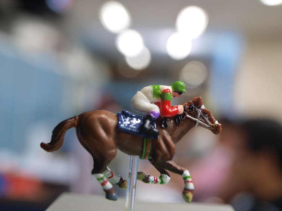 miniature, toy, horse, race, horseman, play, speed, bokeh, focus on foreground, representation