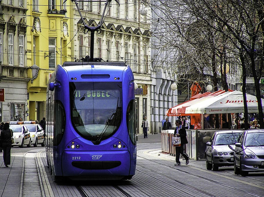 croatian tram, Croatian, Tram, Zagreb, Croatia, bus, city, mass transit, public domain, transportation