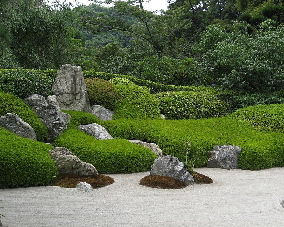 緑, 草, 岩, 禅, 庭, 日本, 石, 砂, 自然, 仏教