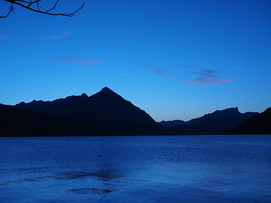 lake thun, interlaken, blue hour, mountains, sneezing, bernese oberland, spiez, thun hausberg, switzerland, mountain