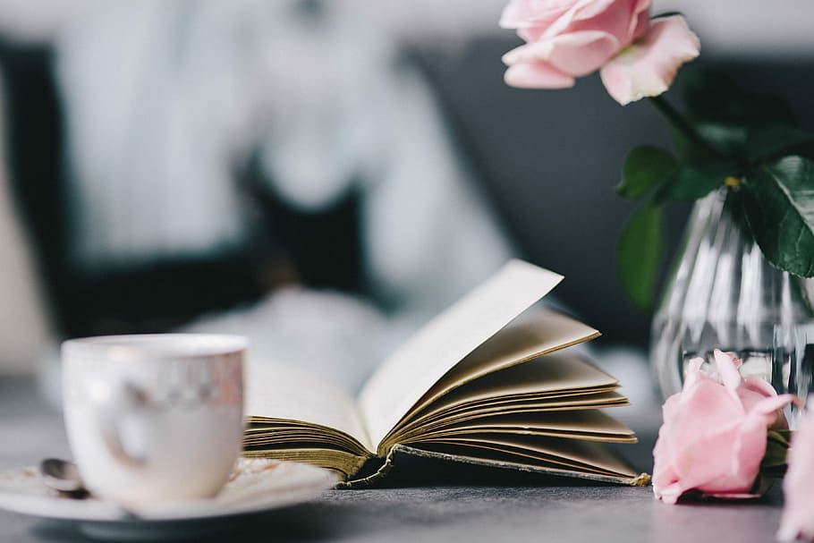 lovely, roseses, book, coffee, rose, roses, interior, resting, relax, essentials