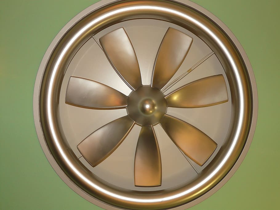 round, gray, steel saucer, fan, ceiling fan, technology, propeller, blow, air, cooling