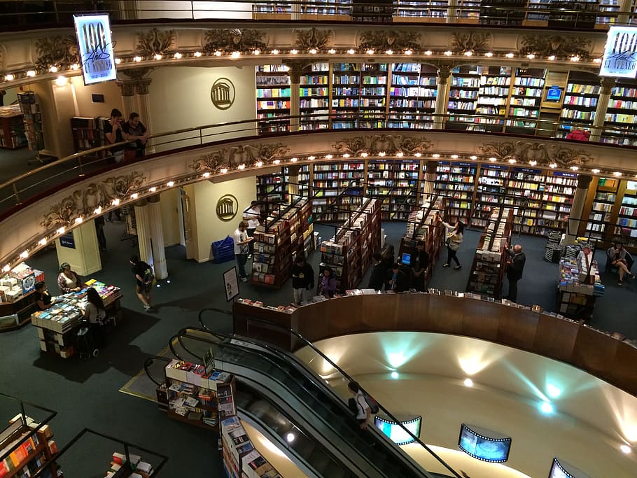Library, Atenea, Buenos Aires, indoors, illuminated, architecture, day, television show, high angle view, real people
