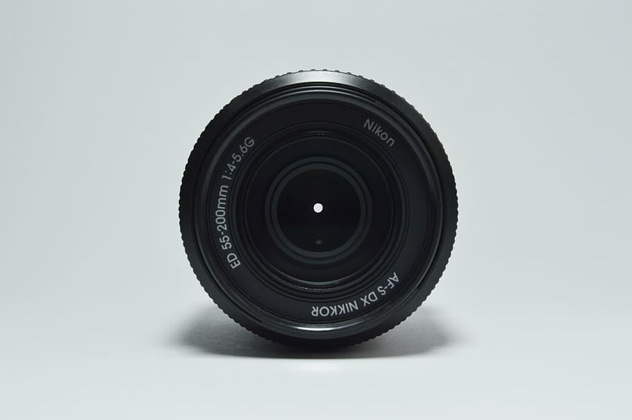 black, nikkor camera lens, nikon camera, lens, round, nikon, camera, shadow, wall, shoot