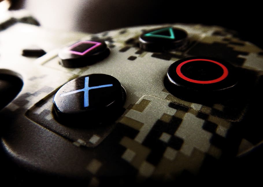 grey game controller, control, video game, play station, arts culture and entertainment, technology, close-up, indoors, remote control, selective focus