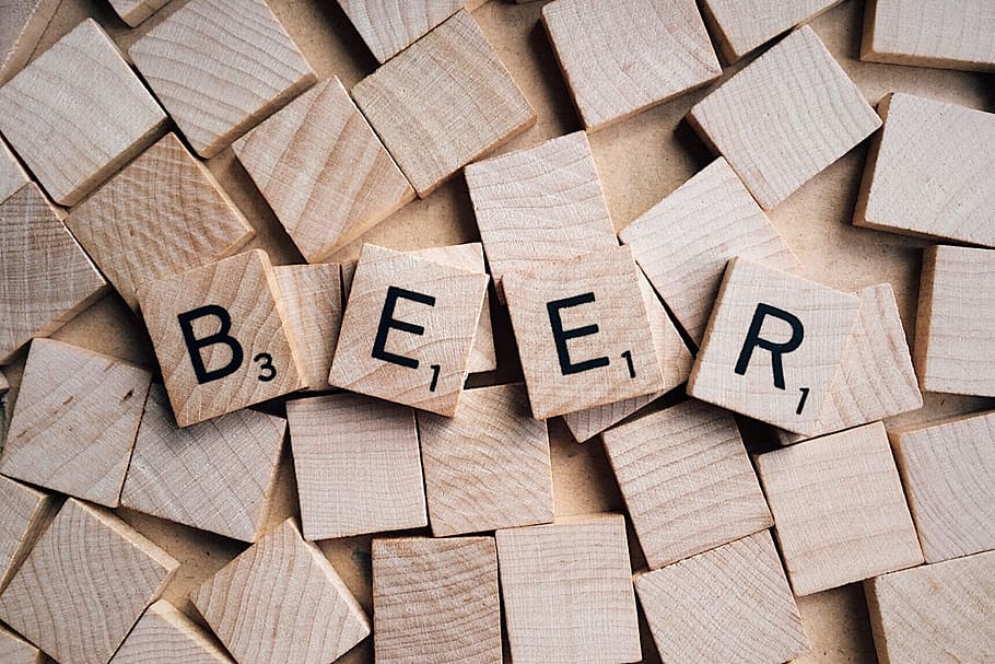 brown, beer, letter, scrabble, board, game, word, letters, wooden, large group of objects