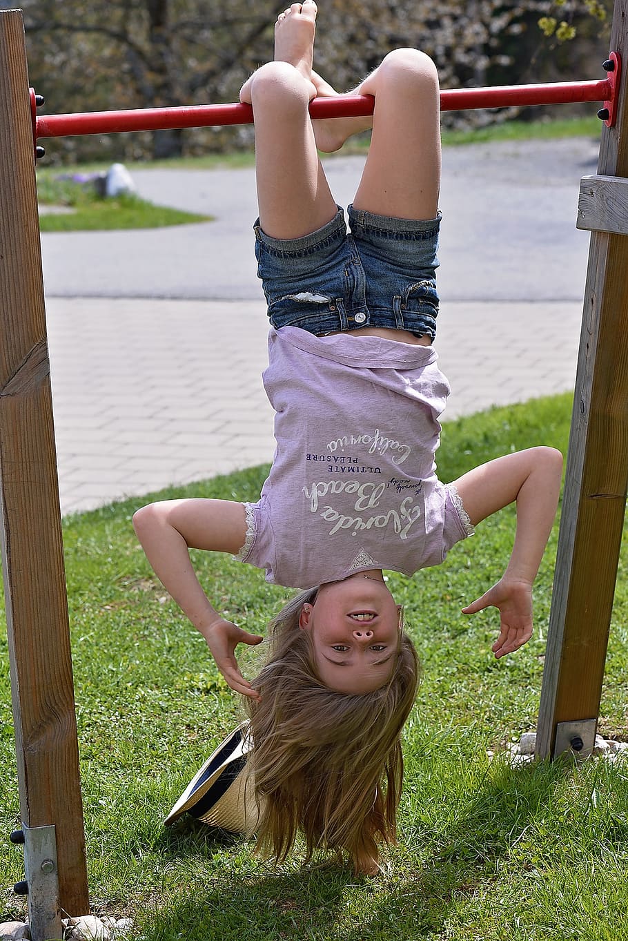 child, girl, gymnastics, head on, nature, movement, portrait, childhood, leisure activity, girls