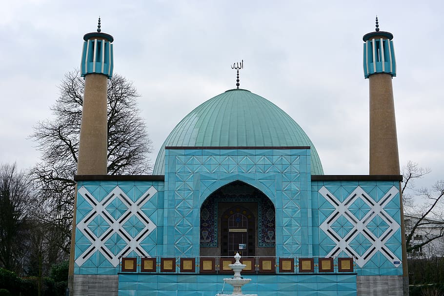 hamburgo, mesquita azul, no alster, islã, xiita, irã, estrutura construída, arquitetura, exterior do edifício, céu