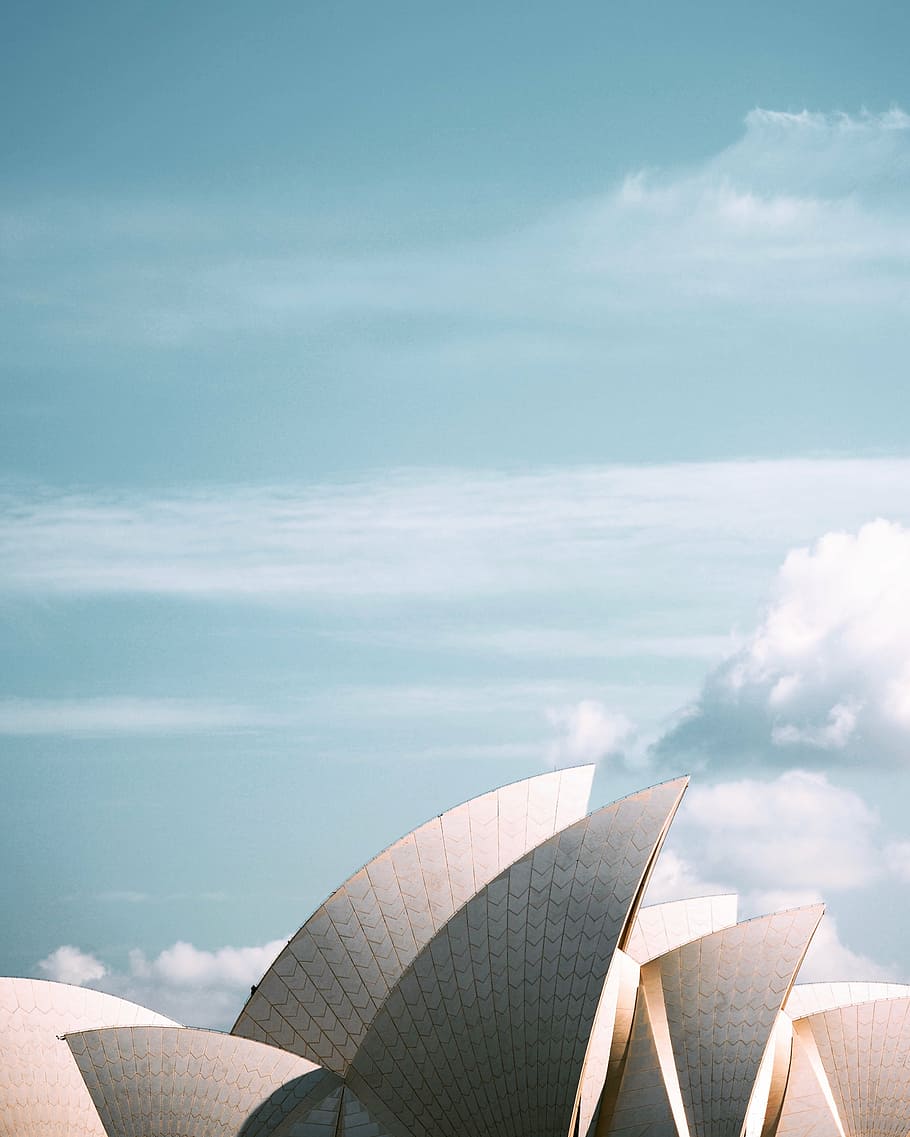sydney opera house, australia, clouds, sky, roof, architecture, structure, landmark, building, cloud - sky