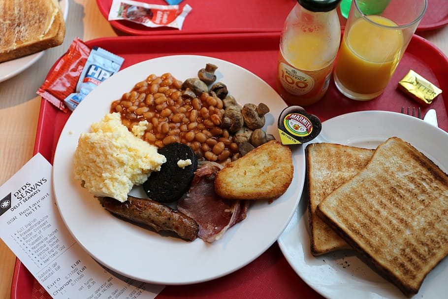 English Breakfast, Ferry, Orange Juice, england, breakfast, bakedbeans, traditional, food, morning, baked