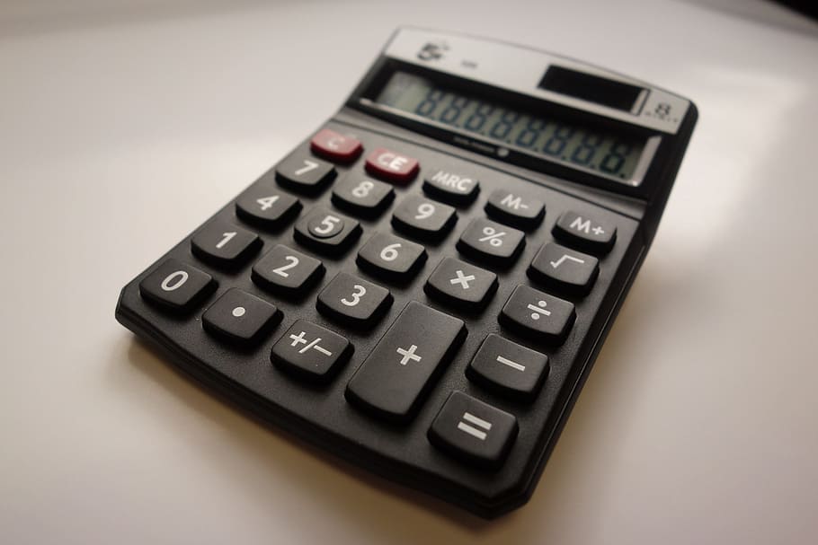 black, desktop calculator, white, surface, Calculator, Account, Office, Statistics, finance, solar panel