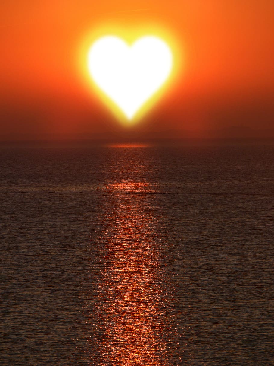 heart-shaped sun, body, water, background, texture, sun, heart, love, heart shape, loving