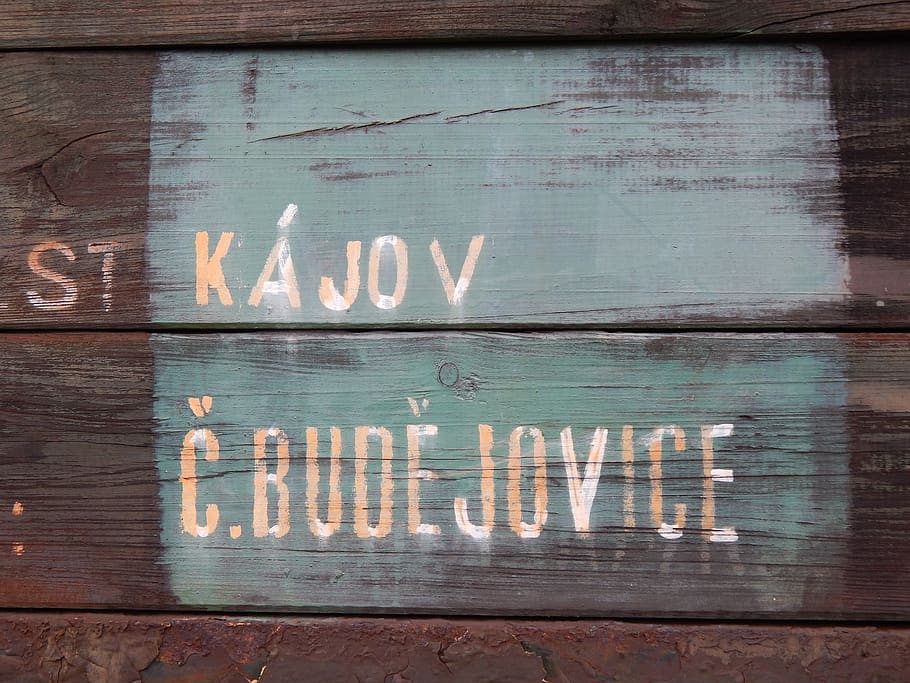 kájov, czech budejovice, train, stop, text, western script, communication, wood - material, capital letter, sign